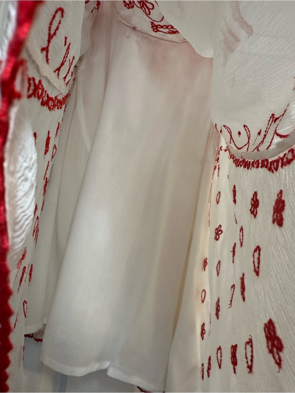 Free People Love Letters Mini Dress Ivory Red Embroidered Open Back Tassel M - Picture 14 of 16